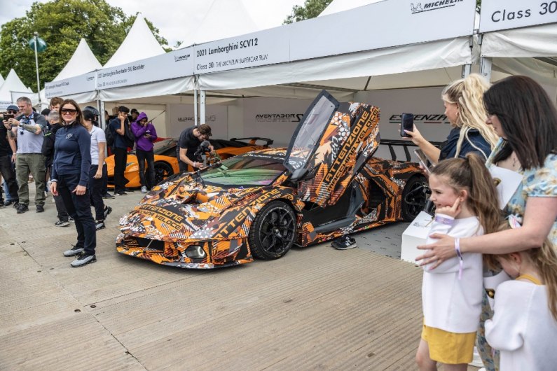 Charging up the hill at Goodwood in a Lamborghini SCV12