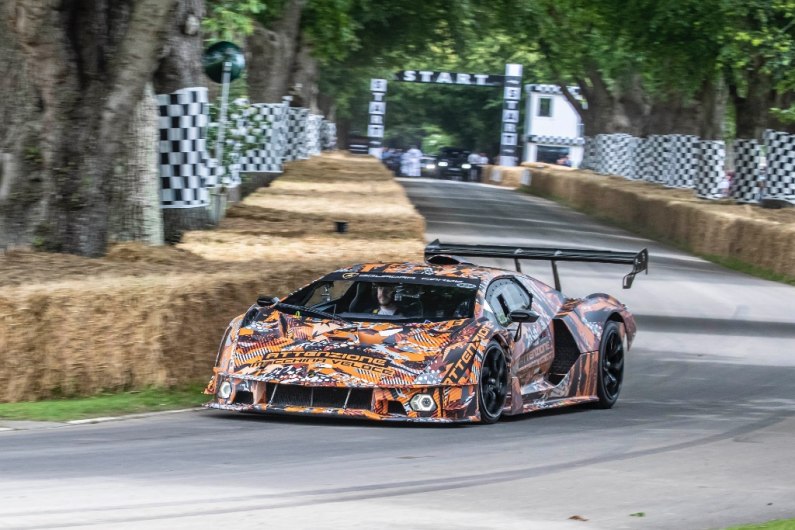 Charging up the hill at Goodwood in a Lamborghini SCV12