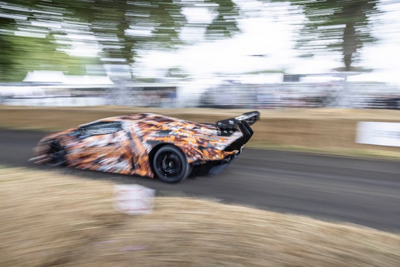 Charging up the hill at Goodwood in a Lamborghini SCV12